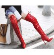Crossdressing Luxury Brand Sexy PU Leather Cross Strap Over the Knee Boots Woman Pointed Toe Bandage Stilett