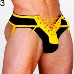 Men Sexy Althetic Strap Underwear  Expose Backless Lace Up Thong  Boxer-shorts