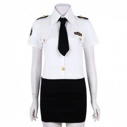 Women Adults Police Officer Policewoman Uniform Turn-down Collar Shirt with Mini Bodycon Ski